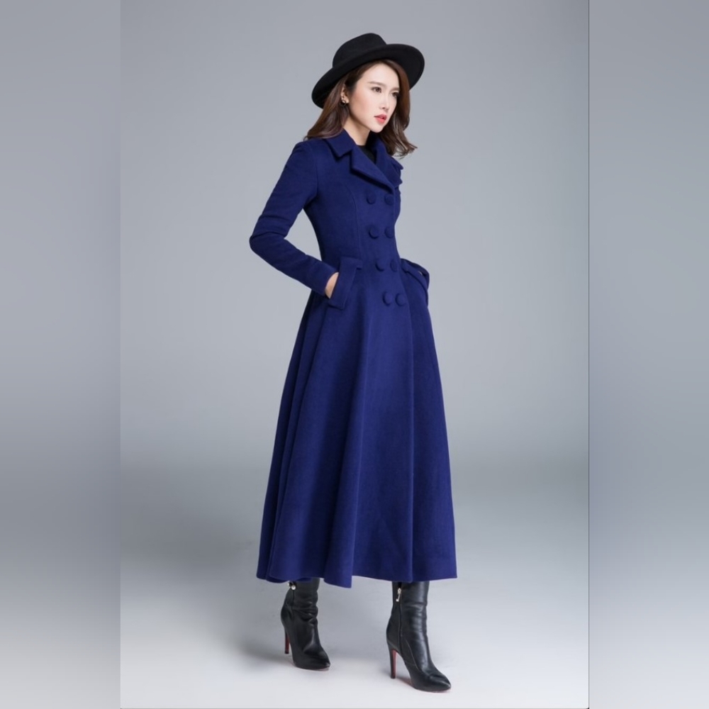 Vintage Inspired Artisan Hand Made Wool Royal Blue Winter Coat